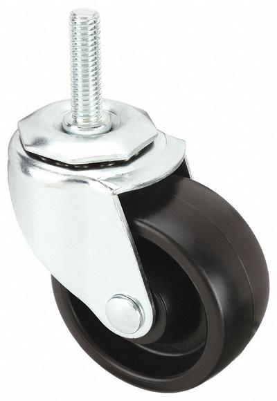 APPROVED VENDOR Stem Caster: Swivel, 3 in Wheel Dia., 1 1/4 in Wheel Wd, Polyolefin - Standard Threaded Stem Casters