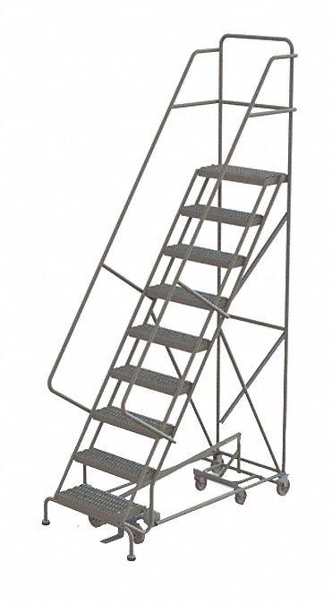TRI-ARC Rolling Ladder: 7.5 ft Platform Ht, Unassembled, Steel, Foot-Activated Step Lock - Steel Manual-Lock All-Direction Ladders
