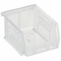 AKRO-MILS Hang and Stack Bin: 4 1/8 in x 5 3/8 in x 3 in, Clear, Label Holder Included, 30210SCLAR. Key specifications — Electrostatic Discharge: Not Electrostatic Discharge Conductive; Brand: AKRO-MILS; % Recycled Content: 0%.