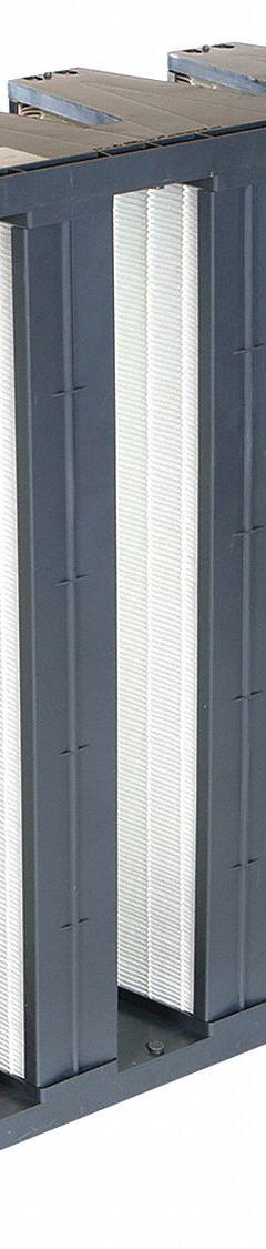 KOCH V-Bank Air Filter: 12 in x 24 in x 12 in, Fiberglass, Single Header, 4 Vs, MERV 14 (MPN 111-601-103). Key specifications — Brand: KOCH; Frame or Header Material: Plastic; Media Material: Fiberglass; Filters Out: Dirt.