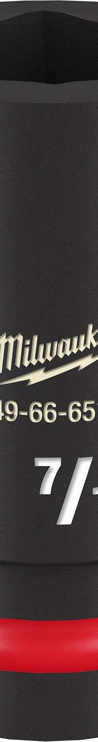 MILWAUKEE Deep Impact Socket: 1 in Drive Size, SAE, 1 7/16 in Socket Size, 6-Point, Deep, Friction (MPN 49-66-6511). Key specifications — attr1215501: MILWAUKEE; attr1215515: Black Phosphate; attr1215518: 1-7/16 in.