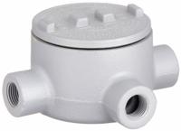 Conduit Outlet Body: Iron, GR, 1 1/2 in Trade Size, X Body, 72 cu in Body Capacity (MPN GRX150). Key specifications — Series: For Standard Body; Compatible Conduit Trade Size: 1-1/2 in; Thread Gender: Female; Hub Style: Threaded; Cover Included: Yes; Body Style: X; Connection Type: Threaded; Back Type: Round.