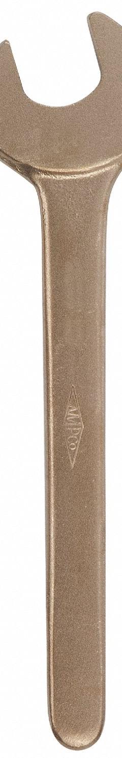 AMPCO Open End Wrench: Aluminum Bronze, Natural, 20 mm Head Size, 185 mm Overall Lg, Std (MPN 0126). Key specifications — attr309776: No; attr309781: Natural; attr309780: Aluminum Bronze; attr324939: AMPCO.