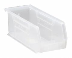 QUANTUM STORAGE SYSTEMS Hang and Stack Bin: 4 1/8 in x 10 7/8 in x 4 in, Clear, 30 lb Load Capacity (MPN QUS224CL). Key specifications — Electrostatic Discharge: Not Electrostatic Discharge Conductive; Brand: QUANTUM STORAGE SYSTEMS; % Recycled Content: 0%.