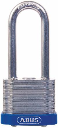 ABUS Padlock: Steel, Unfinished, Silver, Long Shackle, Steel, 1 31/32 in Vert Clearance (MPN 41/40HB50). Key specifications — attr1312298: ABUS 41 Eterna; attr1312306: 195; attr1312342: Yes; attr1312346: ABUS.