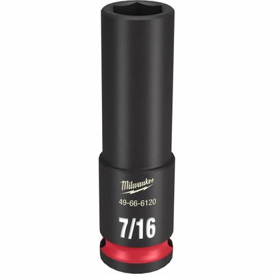 MILWAUKEE Deep Impact Socket: 3/8 in Drive Size, SAE, 7/16 in Socket Size, 6-Point - 3/8" Drive Impact Sockets