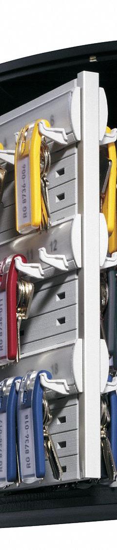 Key Box: 54 Key Capacity, Single Key Lock, Aluminum, Gray, 11 in Ht, 11 7/8 in Wd, 4 5/8 in Dp (MPN 195323). Key specifications — Brand: DURABLE; Finish: Brushed Aluminum; Includes Key Tags: Includes Key Tags; Includes Mounting Hardware: Mounting Hardware Included; Color: Gray; Mounting Location: Wall; Material: Aluminum.