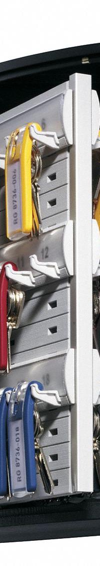 Key Box: 54 Key Capacity, Single Key Lock, Aluminum, Gray, 11 in Ht, 11 7/8 in Wd, 4 5/8 in Dp (MPN 195323). Key specifications — Brand: DURABLE; Finish: Brushed Aluminum; Includes Key Tags: Includes Key Tags; Includes Mounting Hardware: Mounting Hardware Included; Color: Gray; Mounting Location: Wall; Material: Aluminum.