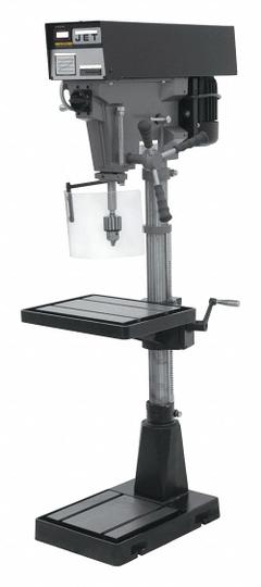 JET Floor Drill Press: Spline Drive, Variable Speed, 400 RPM – 5,000 RPM, 230/460V AC /Three-Phase (MPN 354551). Key specifications — attr22849: 400 to 5,000 RPM; attr22858: 230/460V AC; attr73523: Drilling; attr22856: Spline; attr73570: Three-Phase; attr22850: 7-1/2 in; attr22846: 1 hp; attr22840: 6.2/3.1 A.
