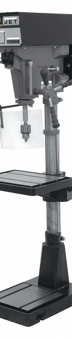 JET Floor Drill Press: Spline Drive, Variable Speed, 400 RPM – 5,000 RPM, 230/460V AC /Three-Phase (MPN 354551). Key specifications — attr22849: 400 to 5,000 RPM; attr22858: 230/460V AC; attr73523: Drilling; attr22856: Spline; attr73570: Three-Phase; attr22850: 7-1/2 in; attr22846: 1 hp; attr22840: 6.2/3.1 A.