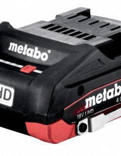 METABO Battery Pack: LiHD, 4 Ah, Battery Included, Tabbed, 18V DC (MPN 624989000). Key specifications — attr1278107: Not Oil-Resistant.