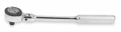 PROTO Hand Ratchet: Round, Reversible, 6 1/2 in Overall Lg, Chrome, 5° Min Arc Swing - Flex-Head Ratchets