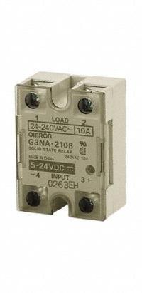 OMRON Solid State Relay: Surface Mounted, 25 A Max Output Current, Photocoupler, AC Output (MPN G3NA-225B-UTU AC100-240). Key specifications — Brand: OMRON; Current Type: AC; Electrical Connection: Screw Clamp; Finger Safe: Yes; Input Current: 25 A; Maximum Output Current without Heat Sink: 25 A; Mounting Style: Surface; Output Voltage: 24 to 240V AC.