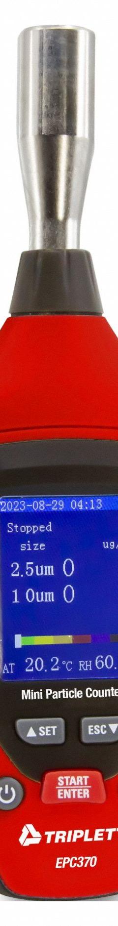 TRIPLETT Particle Counters: Not Certified, Air Temp/Relative Humidity, 2 Channels, TFT LCD, USB (MPN EPC370). Key specifications — Brand: TRIPLETT.