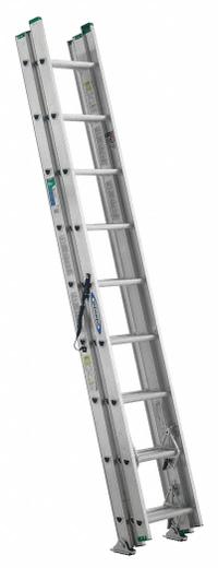 WERNER Extension Ladder: 24 ft Ladder Size, Aluminum, 225 lb Load Capacity, 46 lb Wt, 3 Sections (MPN D1224-3). Key specifications — Color: Silver; Brand: WERNER; Included Features: Mar-Resistant End Caps; Removable Fly: Removable.