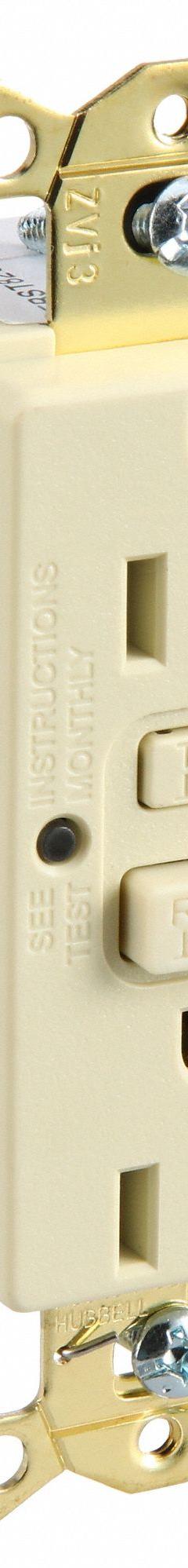 HUBBELL GFCI Receptacle: Hospital Grade Fed. Spec., Decorator Duplex, 5-15R, Ivory, GFCI, 125V AC (MPN SNAPGF82I)