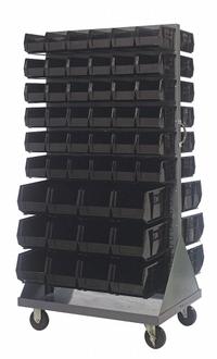 QUANTUM STORAGE SYSTEMS Mobile Louvered Floor Rack: 36 in x 24 in x 72 in, 96 Bins Included, Black (MPN QMD-36H-230240BK). Key specifications — Bin Width: (72) 5-1/2 in; Color: Gray; Caster Wheel/Configuration: (2) Rigid; Caster Wheel/Tread Material: Hard Rubber; Bin Color: Black; Bin Depth: (24) 14-3/4 in; Bin Height: (72) 5 in; Brand: QUANTUM STORAGE SYSTEMS.