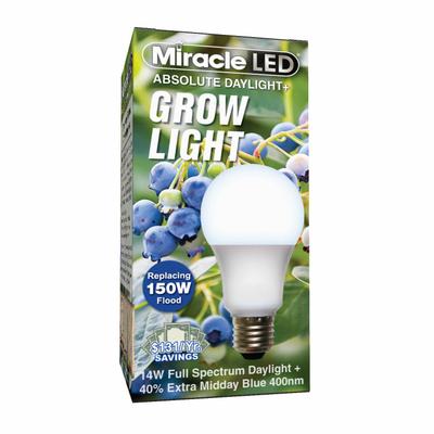 MIRACLE LED Grow Bulb: LED, A19, 120V, Blue/Full/Broad - Plant Growth Bulbs