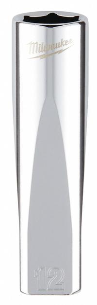 MILWAUKEE Deep Well Socket: Metric, 3/8 in Drive Size, 12 mm Socket Size, 6-Point, Deep, Chrome (MPN 45-34-0012). Key specifications — attr1204417: MILWAUKEE; attr1204392: Chrome.