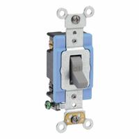 LEVITON Wall Switch: Toggle Switch, Double Pole, Maintained, Gray, 120/277V AC, 15 A (MPN 1202-2GY). Key specifications — Illuminated: No; Voltage Rating: 120/277V AC.