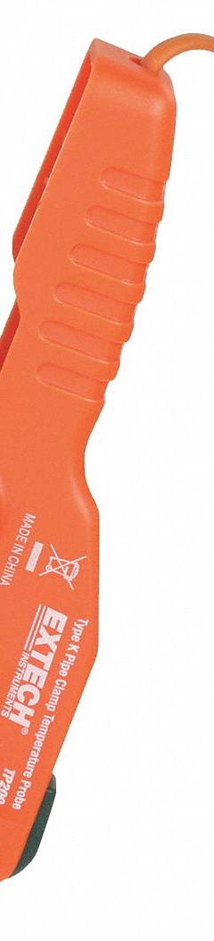 EXTECH Pipe Clamp Temperature Probe: -4°F to 200°F /-20°C to 93°C, ±5%Full Scale Accuracy, Type K (MPN TP200). Key specifications — Brand: EXTECH; Accuracy: ±5 % Full Scale; Handle Type: Clamp.