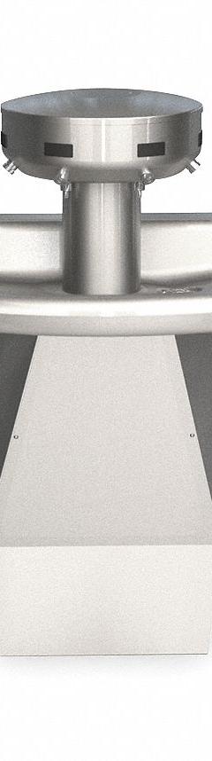BRADLEY Wash Fountain: Silver, Stainless Steel, Semi-Circular, 54 in Overall Wd, 4 Stations, Sentry (MPN S93-633). Key specifications — Bowl Shape: Semi-Circular; Drain Type: Off-Line Vent, Supplied from Above; Color: Silver; Brand: BRADLEY; Series: Sentry; Sink Material: Stainless Steel; ADA Compliant: ADA Compliant.