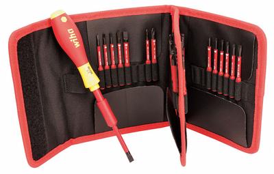 WIHA Multi-Bit Screwdriver: Hex/Phillips/Pozidriv/Slotted/Square/Torx/Xeno Tip, 29 Tips - Insulated Multi-Bit Screwdrivers