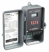 TORK Electronic Timer: 365 day, Astronomic, 120/208-240/277V AC, SPDT, Digital (MPN DWZ100B). Key specifications — Body Material: Plastic; Indoor/Outdoor Usage: Outdoor; Astronomic Functionality: Astronomic; Mounting Style: Surface; Brand: TORK.