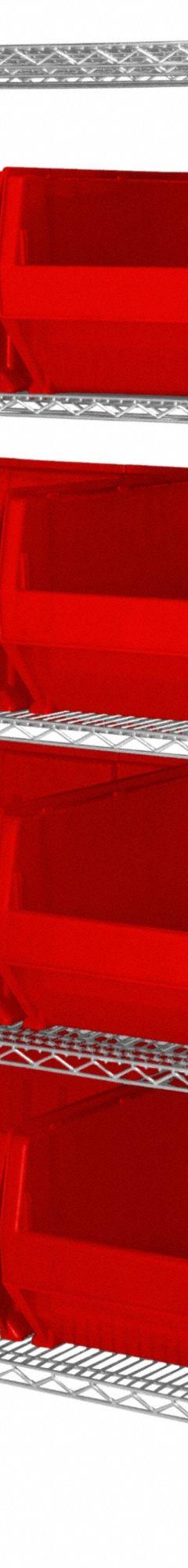 QUANTUM STORAGE SYSTEMS Shelving Unit: 42 in x 30 in x 74 in, 1 Sided, 8 Bins, Shelf Bin, Red (MPN WR5-975RD). Key specifications — Includes Bins: Yes; Frame Color: Chrome; Bin HxWxD: 12 x 18-1/4 x 29-7/8 in; Frame Material: Carbon Steel; Bin Color: Red; Bin Style: Shelf; Brand: QUANTUM STORAGE SYSTEMS.