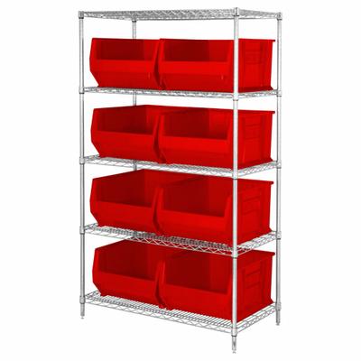 QUANTUM STORAGE SYSTEMS Shelving Unit: 42 in x 30 in x 74 in, 1 Sided, 8 Bins, Shelf Bin - Wire Stationary Bin Shelving with Closed-Front Bins