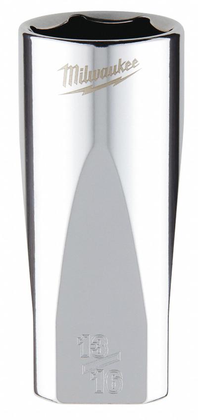 MILWAUKEE Deep Well Socket: SAE, 3/8 in Drive Size, 13/16 in Socket Size, 6-Point - Anti-Roll Hand Sockets