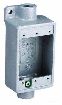 HUBBELL KILLARK Electrical Box: Iron, Rectangular, 1 Gangs, 1/2 in Hub Size, 18 cu in Capacity, Gray (MPN FSC-1M). Key specifications — Color: Gray; Brand: HUBBELL KILLARK.