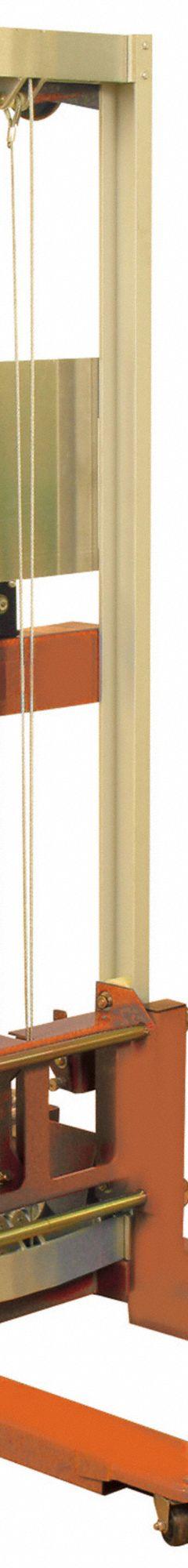 WESCO Winch Lift: 400 lb, 22 1/2 in L x 4 in W Fork, 35 in L x 24 in W x 68 in H Overall Dim, Cable (MPN 273510). Key specifications — Width Across Forks: 20-7/8 in; Brand: WESCO.
