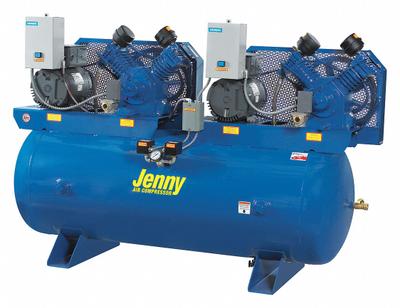 JENNY Electric Air Compressor: 5 hp, 2 Stage, Horizontal, 120 gal, 35 cfm, 175 psi - Duplex Stationary Electric Air Compressors
