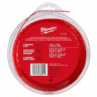 MILWAUKEE String Trimmer Line: Nylon, 0.105 in Dia, 180 ft Overall Lg, Twisted, Red, 51 to 250 ft (MPN 49-16-2800). Key specifications — Brand: MILWAUKEE; Compatible Manufacturer Number: Universal; Compatible Product Type: String Trimmers; Material: Nylon.