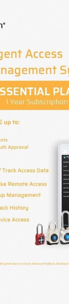 EGEETOUCH Essential Plan, Intelligent Access-control, Cloud and Mobile, Industrial Grade, Secure (MPN 5-IAM-200021). Key specifications — Brand: EGEETOUCH; Product Type: Essential Plan; Series Covered: eGeeTouch.