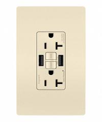 USB Receptacle: Duplex, 5-20R, 2 USB Ports, USB Type A, Light Almond, 125V AC, 20 A, GFCI (MPN 2097TRUSBAALA). Key specifications — Brand: LEGRAND.