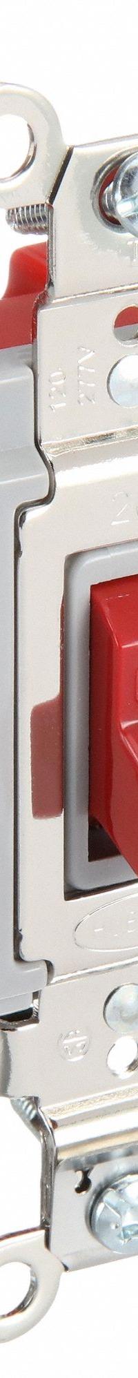 HUBBELL Wall Switch: Toggle Switch, Single Pole, Maintained, Red, 120/277V AC, 20 A (MPN HBL1221R). Key specifications — Illuminated: No; Voltage Rating: 120/277V AC.
