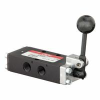 ARO Manual Air Control Valve: E, Four-Way / Two-Position, Lever, Black, 26 scfm Flow Rate - Max (MPN E212LM). Key specifications — attr1092903: Black; attr1086905: Manual Return; attr1086907: E; attr1086914: Normally Open; attr1086904: Manual Air Control Valve; attr1086871: E212LM.