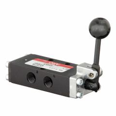 ARO Manual Air Control Valve: E, Four-Way / Two-Position, Lever, Black, 26 scfm Flow Rate - Max (MPN E212LM). Key specifications — attr1092903: Black; attr1086905: Manual Return; attr1086907: E; attr1086914: Normally Open; attr1086904: Manual Air Control Valve; attr1086871: E212LM.
