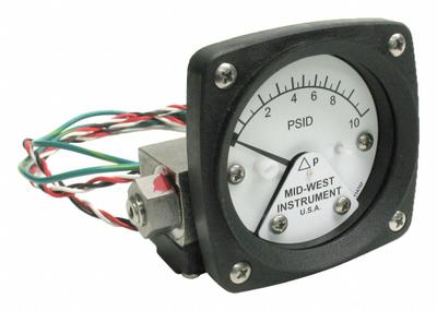 MIDWEST INSTRUMENT Differential Pressure Gauge & Switch: Back, 1/4 in NPT Female, 120 - Medium & High Operating Pressure Differential Gauges with Switch