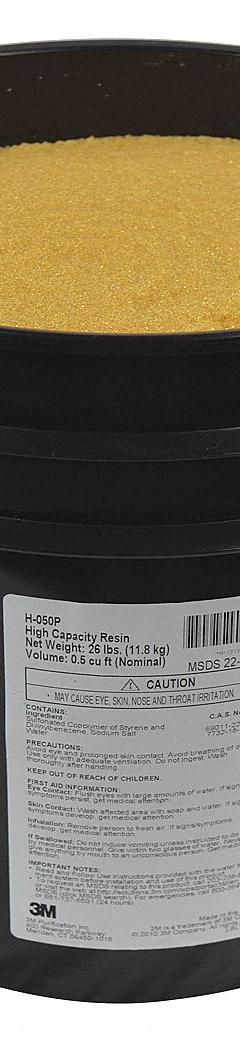 3M AQUA-PURE Filter Media: Reduces Hardness Minerals/Magnesium, 0.5 cu ft, 23.6 lb (MPN H-050P). Key specifications — Material: Hi-Cap Resin; Reduces: Magnesium; Brand: 3M AQUA-PURE.