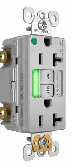 LEGRAND GFCI: Hospital Grade, Duplex, 5-20R, Gray, GFCI, 125V AC, 20 A, 2 Pole / 3 Wire (MPN 2097HGTRPIGRY)