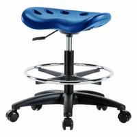 Stool: Polyurethane, Ht Range 19 in to 26 1/2 in, 17 in Seat Wd, 14 in Seat Dp, 0 Glides, 5 Casters (MPN PTMBSL-RG-CF-RC-BLU). Key specifications — Brand: APPROVED VENDOR; Foot Support: Yes; Base Material: Fiberglass; ESD-Safe: Not ESD Safe; Number of Casters: 5.