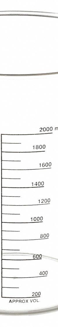 APPROVED VENDOR Beaker: Low Form with Handle, Polymethylpentene, Clear, 2,000 mL, 174 mm Outside Dia (MPN 6FAF8). Key specifications — Clarity: Clear; Body Color: Colorless; Brand: APPROVED VENDOR; Product Type: Beaker; Includes Graduations: Yes.