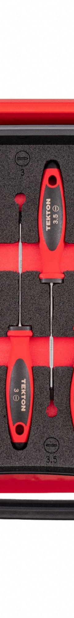 TEKTON Screwdriver Set: 1-10 Pieces, 10 Pieces, Phillips/Slotted Tip, 17 1/2 in Overall Lg, Rack (MPN DWZ90600). Key specifications — attr1205274: TEKTON; attr1205269: 8 mm; attr1205277: Smooth.