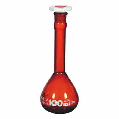 UNITED SCIENTIFIC SUPPLIES Glass Flasks: 25 mL, Amber, Round, A, +/-0.03 mL - Glass Volumetric Flasks