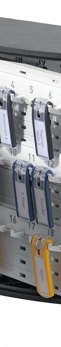 Key Box: 54 Key Capacity, Dial Combo Lock, Aluminum, Gray, 11 in Ht, 11 7/8 in Wd, 4 5/8 in Dp (MPN 197723). Key specifications — Brand: DURABLE; Finish: Brushed Aluminum; Includes Key Tags: Includes Key Tags; Includes Mounting Hardware: Mounting Hardware Included; Color: Gray; Mounting Location: Wall; Material: Aluminum.