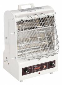 MARKEL PRODUCTS Portable Electric Jobsite & Garage Heater: 0.75kW/0.9kW/1.5kW Watt Output, 5-15P (MPN 198-TMC). Key specifications — NEMA Plug Configuration: 5-15P; Includes: Carrying Handle; Phase: 1; Wattage Output: 0.75kW/0.9kW/1.5kW; Voltage: 120V AC; Thermal Overheat Protection: Manual Reset; Brand: MARKEL PRODUCTS; Overall Dimensions - H x W x D: 15 in x 11 in x 12 in.