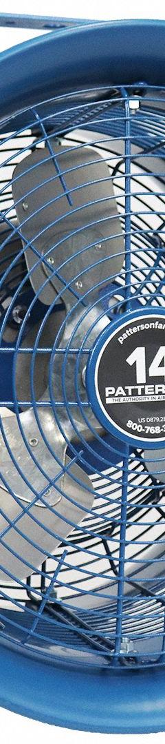 PATTERSON Mounted Fan: 14 in Blade Dia, 115/208 to 230V AC, 1/4 hp Motor HP, Ceiling Mount (MPN H14A-HV KIT). Key specifications — Brand: PATTERSON; Voltage: 115/208 to 230V AC; Number of Speeds: 1; Fan Mounting Location: Ceiling; Oscillation: Non-Oscillating.
